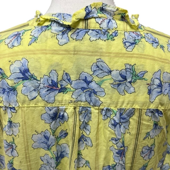 TALBOTS Soft Cotton Popover Top Ruffled Blue/Yellow Floral - Long Sleeve - Sz 1X - Picture 6 of 13